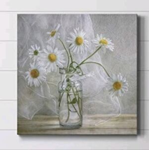 Daisies Wall Art Premium Gallery Wrapped Canvas White Flower in Bottle